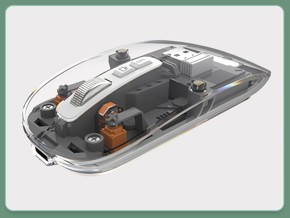 M033 Transparent Wireless Mouse, 3 Connection Modes, 800/1200/1600 DPI, Mute Axis, Colorful Breathing Light Effect - Green