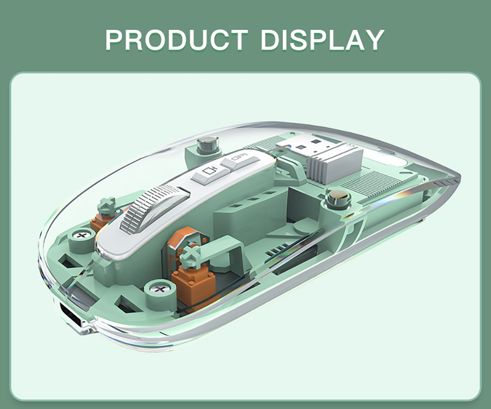 M033 Transparent Wireless Mouse, 3 Connection Modes, 800/1200/1600 DPI, Mute Axis, Colorful Breathing Light Effect - Orange