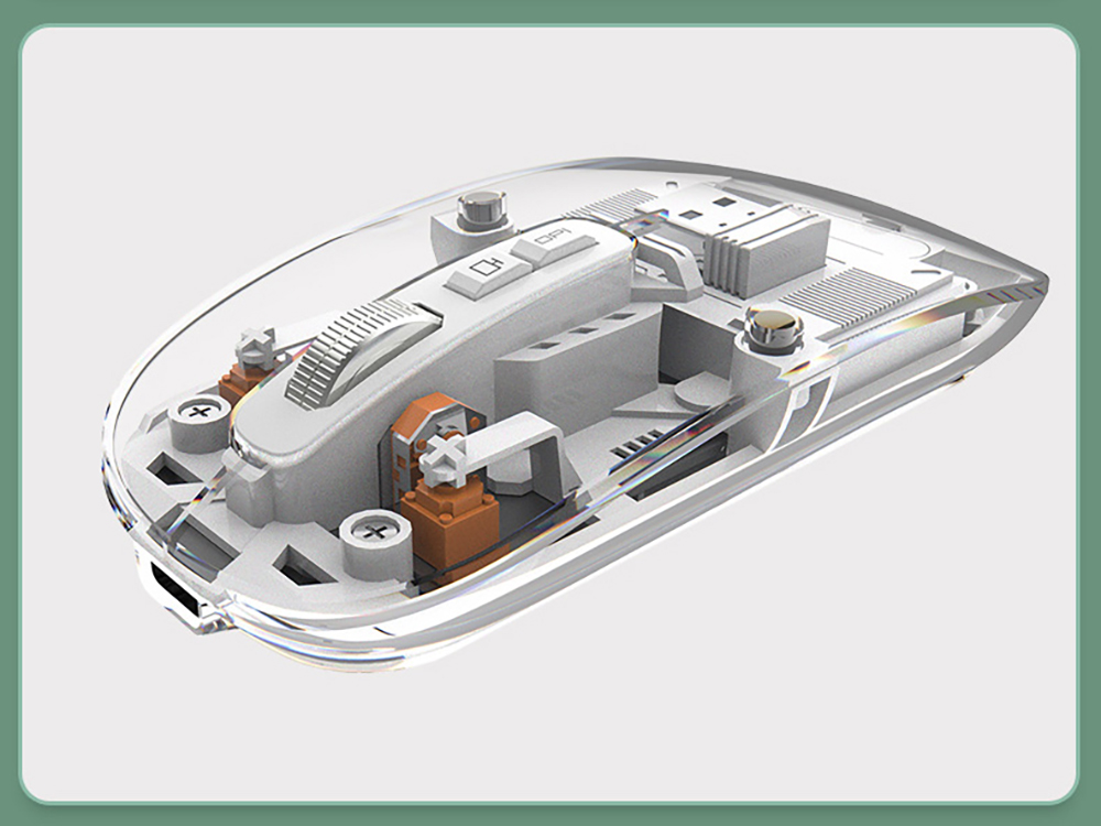 M033 Transparent Wireless Mouse, 3 Connection Modes, 800/1200/1600 DPI, Mute Axis, Colorful Breathing Light Effect - Orange