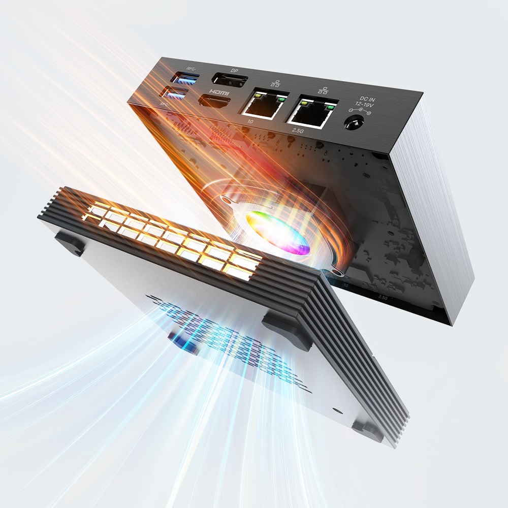 MINIX Z100-Aero Mini PC, Intel Alder Lake-N100 4 Cores Up to 3.4GHz, 16GB RAM 512GB SSD, WiFi 5 Bluetooth 5.1, 1*DP+1*HDMI 2.1+1*Type-C 4K@60Hz Triple Display, 2*RJ45, 1G+2.5G Dual Ethernet, 4*USB 3.2, 1*Audio - EU Plug