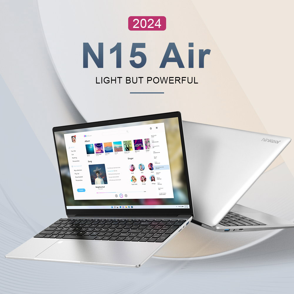 Notebook Ninkear N15 Air, 15,6'' 1920*1080 IPS displej, Intel N95 Alder Lake-N 4 jadrá 3.4Ghz, 16GB RAM 512GB SSD, Dual Band WiFi Bluetooth 4.2, 2*USB3.0 1*HDMI 1*Slot na kartu Mini SD, 44Wh batéria, 180° otváranie a zatváranie, podsvietená klávesnica, odomykanie odtlačkom prsta