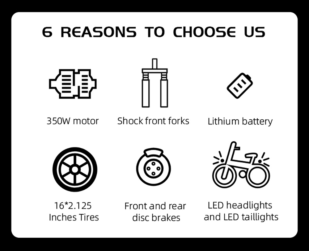 Elektrický bicykel Niubility B16S, 350W motor, 36V 14,5AH batéria, 16*2.125 palcové pneumatiky, max. rýchlosť 30 km/h, dojazd 60 km, predné a zadné kotúčové brzdy, LCD displej