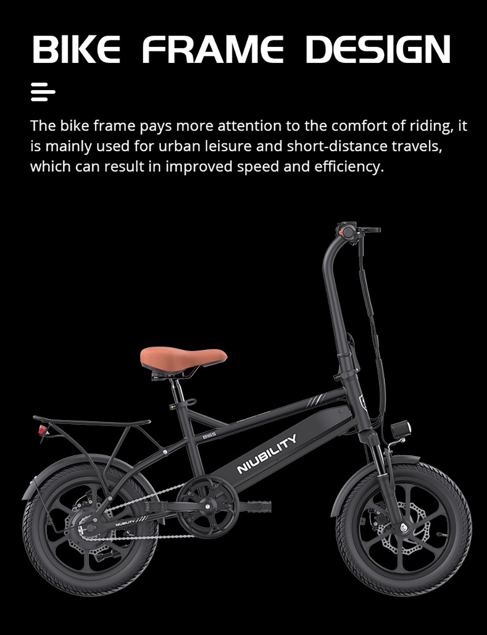 Elektrický bicykel Niubility B16S, 350W motor, 36V 14,5AH batéria, 16*2.125 palcové pneumatiky, max. rýchlosť 30 km/h, dojazd 60 km, predné a zadné kotúčové brzdy, LCD displej