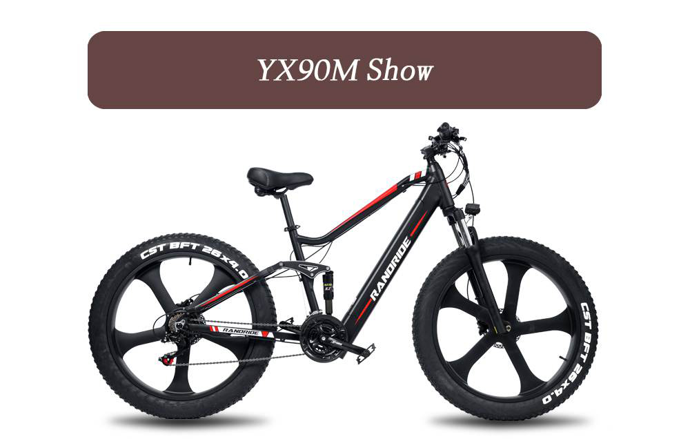 RANDRIDE YX90M Electric Bike, 26'' Fat Tire, 1000W Brushless Motor, 48V13.6Ah batéria, max. rýchlosť 45km/h, dojazd 100km, LCD displej, hydraulické brzdy SHIMANO, celoodpružený rám