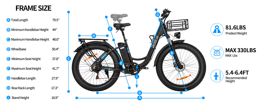 Ridstar MN26 Elektrický bicykel, 750W motor 26*4.0' Fat Tire, 48V 20Ah batéria, max. rýchlosť 58km/h, max. dojazd 90km, Shimano 7 rýchlostí, mechanické kotúčové brzdy