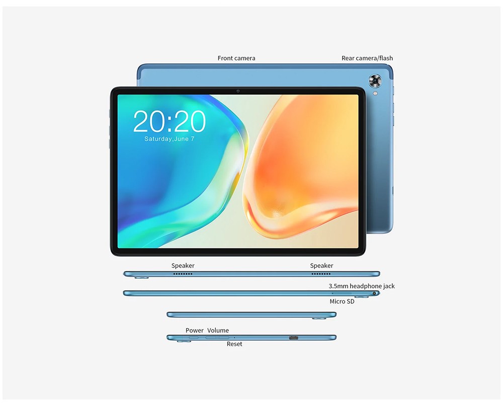 Teclast M40 Plus Tablet, 10.1'' 1920*1200 IPS Screen, MediaTek MT8183 CPU, Android 12, 8GB RAM 128GB ROM, 8MP+5MP Camera, 7000mAh Battery - Blue, EU Plug