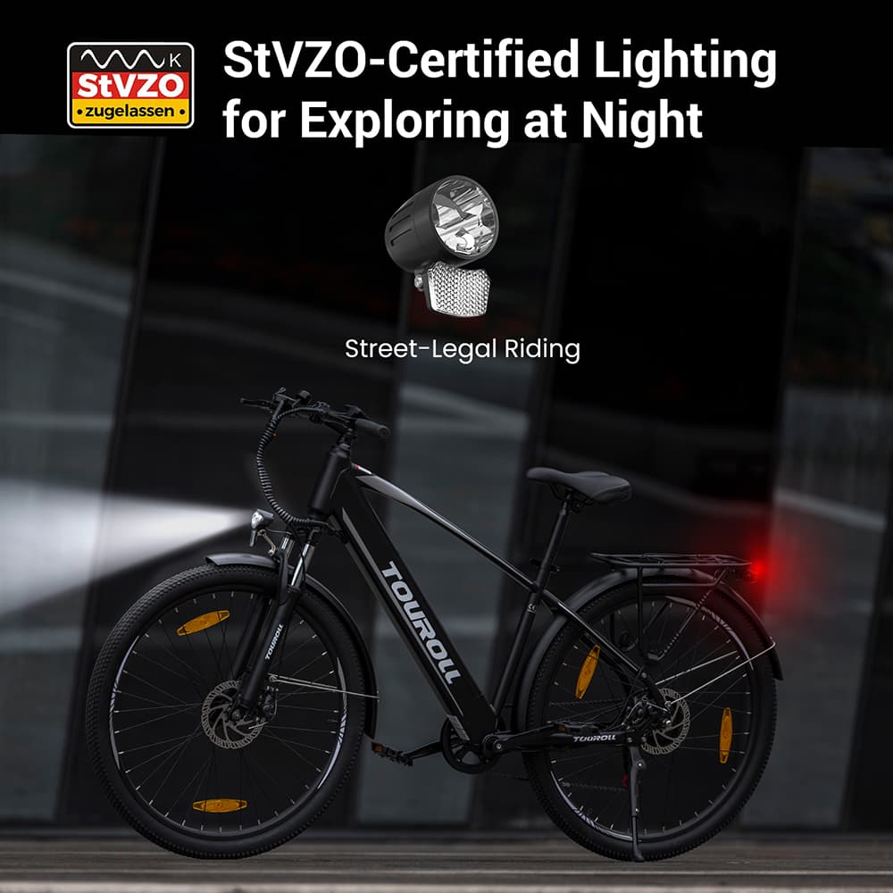 Trekingový bicykel Touroll J1 s 250W motorom, 27,5-palcové kolesá, 561.6Wh batéria, dojazd 100 km, mechanické kotúčové brzdy & E-Brake (čierna)