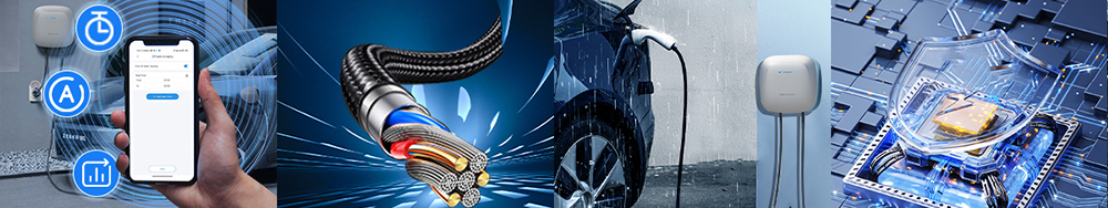 VDL EC40 Portable EV Charger, 7KW Fast Charging, 10/13/16/32A with APP Control, 5M Type 2 Cable, IP65 Waterproof, Wall Charging Box, for EU Standard Sockets IEC 62196-2