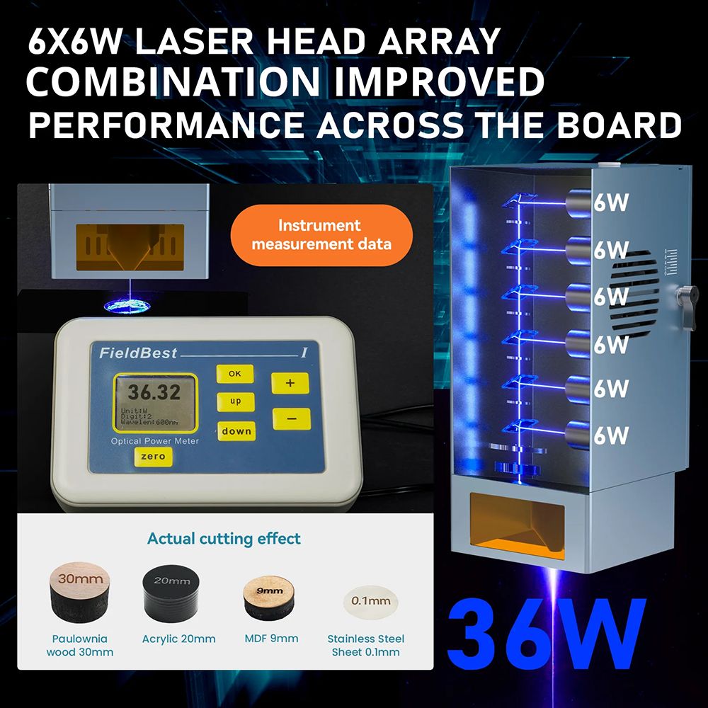 ZBAITU S60 20W laserová gravírovacia fréza, rýchlosť gravírovania 400 mm/s, vzduchová asistenčná tryska, tlačidlo núdzového zastavenia, 32-bitová základná doska, ochrana očí, 80x60cm