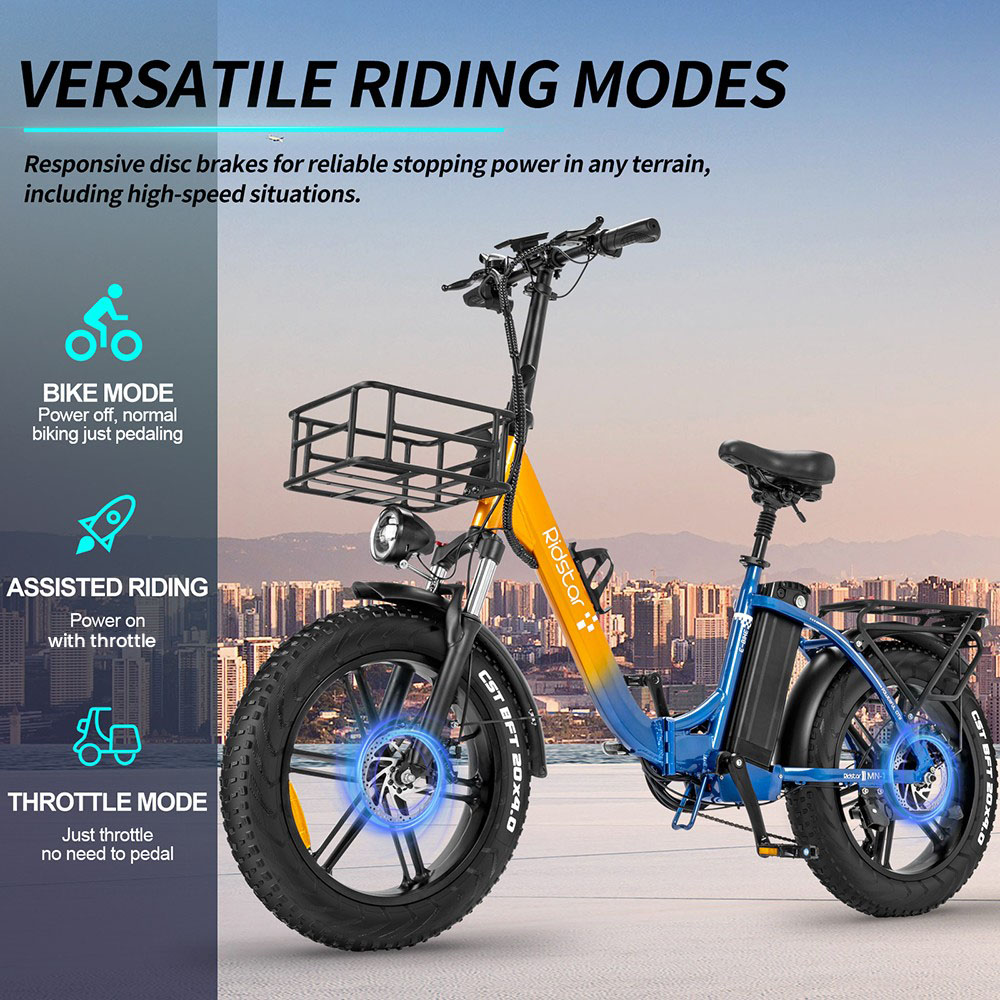 Ridstar MN20 Electric Bike 20-inch Fat Tire 80km Max Range