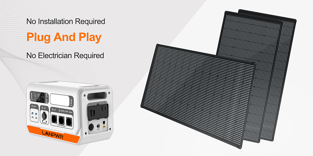 LANPWR 2200PRO 2200W Portable Power Station + 4x 180W Solar Panels, Balcony Solar System, 6000 Cycles, with On-grid Inverter, 12V/12A DC Output
