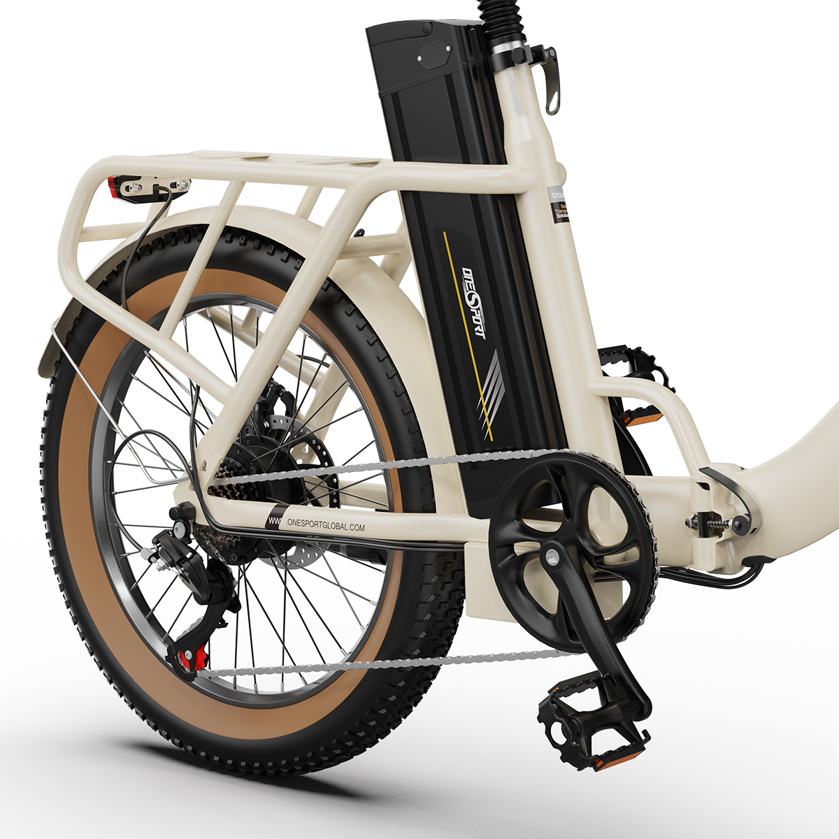 ONESPORT OT16-2 Elektrický bicykel 20*3.0 palcové pneumatiky, 350W motor 48V 15Ah batéria Maximálna rýchlosť 25km/h Kotúčové brzdy - biele
