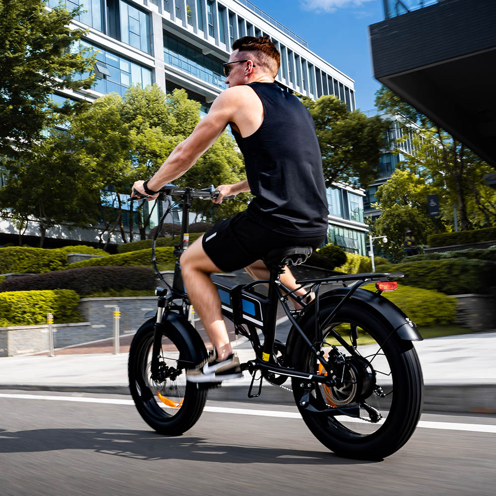 ONESPORT OT10 20*4.0 inch Fat Tire Foldable Electric Bike 500W Motor, 48V 12Ah Battery Max 100km Range Shimano 7-speed Dual Disc Brake Aluminum Frame - Black