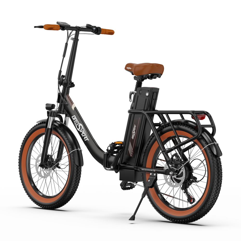 ONESPORT OT16-2 Elektrický bicykel 20*3.0 palcové pneumatiky, 350W motor 48V 15Ah batéria 25km/h maximálna rýchlosť Kotúčové brzdy - čierna&hnedá