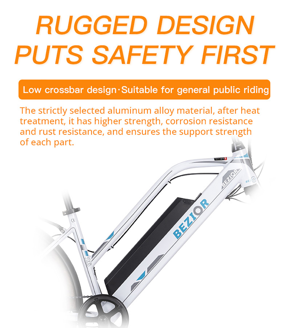 Bezior M2 Pro Electric Moped Bike 500W Motor 100km Range 14.5Ah Battery 26*2.125'' Wheels 25km/h Max Speed - Black