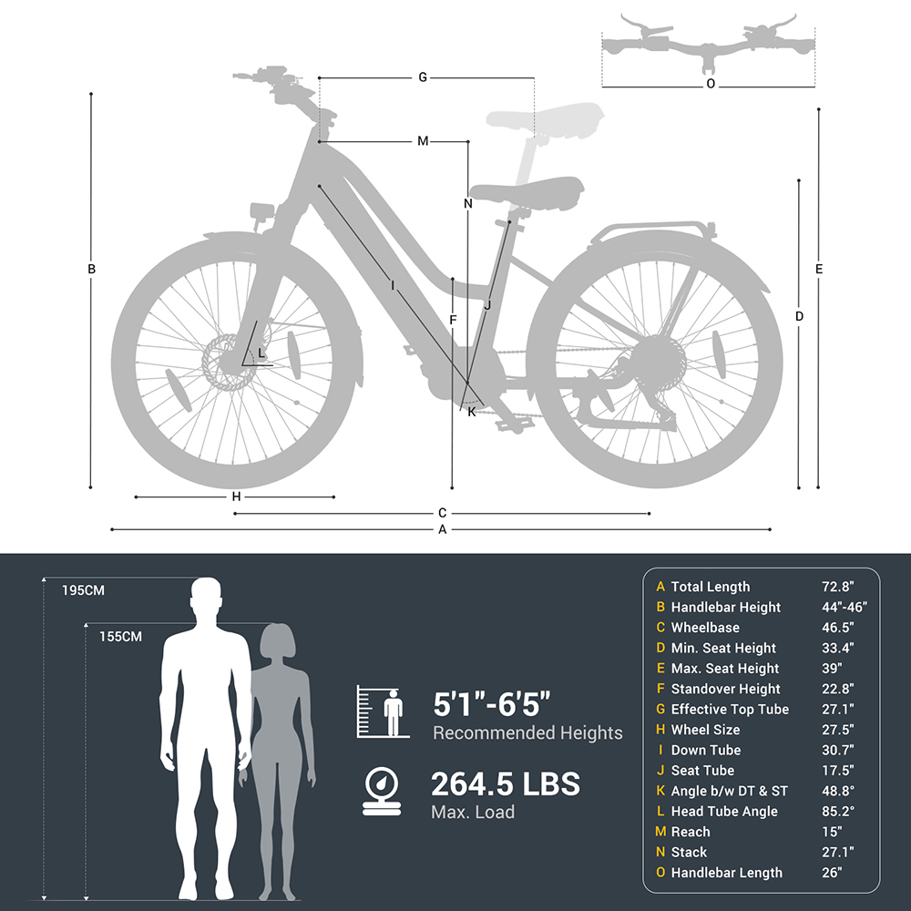 Trekingový bicykel Eleglide C1 ST 27,5 palca s 250W motorom Ananda stredový motor, 14,5Ah batériou, max. dojazd 150 km, hydraulickým odpružením &; hydraulickými kotúčovými brzdami Shimano 7 prevodov - čierny