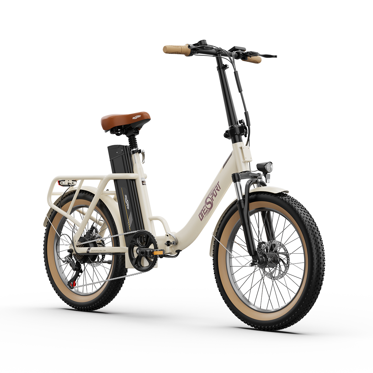 ONESPORT OT16-2 Elektrický bicykel 20*3.0 palcové pneumatiky, 350W motor 48V 15Ah batéria Maximálna rýchlosť 25km/h Kotúčové brzdy - biely