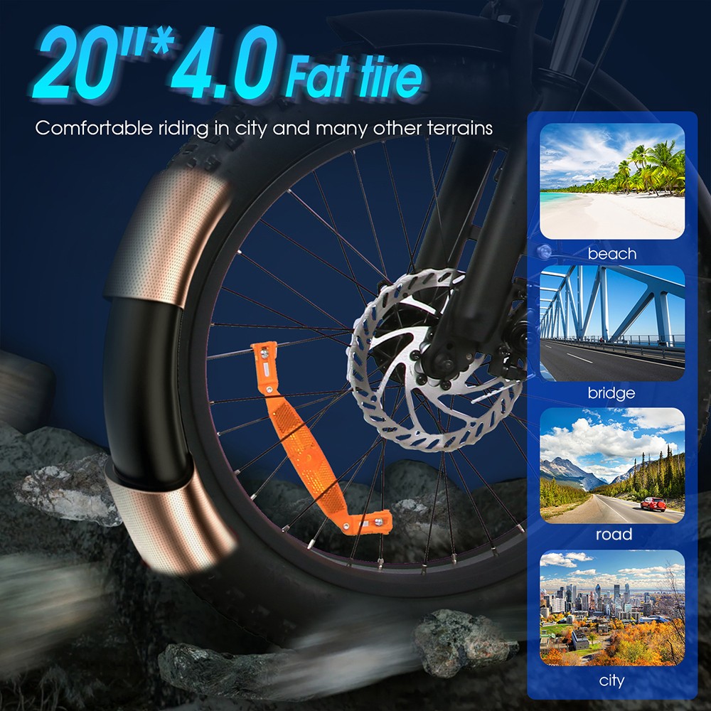 ONESPORT OT10 20*4.0 inch Fat Tire Foldable Electric Bike 500W Motor, 48V 12Ah Battery Max 100km Range Shimano 7-speed Dual Disc Brake Aluminum Frame - Black