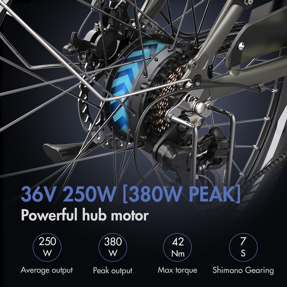 Fafrees F26 Pro City E-Bike Vélo électrique pas à pas de 26 pouces 25 km/h Moteur 250 W 36 V 14.5 Ah Batterie amovible intégrée Shimano 7 vitesses Double freins à disque APP Connect - Vert