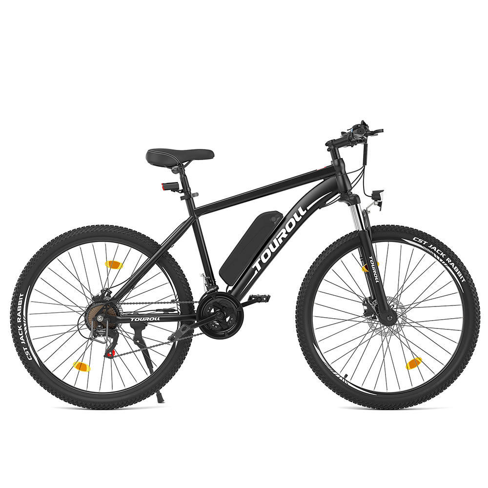 Touroll U1 26-palcový elektrický MTB bicykel s terénnymi pneumatikami, 250W motor, 36V 13Ah vymeniteľná batéria, max. dojazd 65 km, 21-rýchlostné prevody Shimano 21-rýchlostné kotúčové brzdy Shimano IPX4 vodotesné - čierny