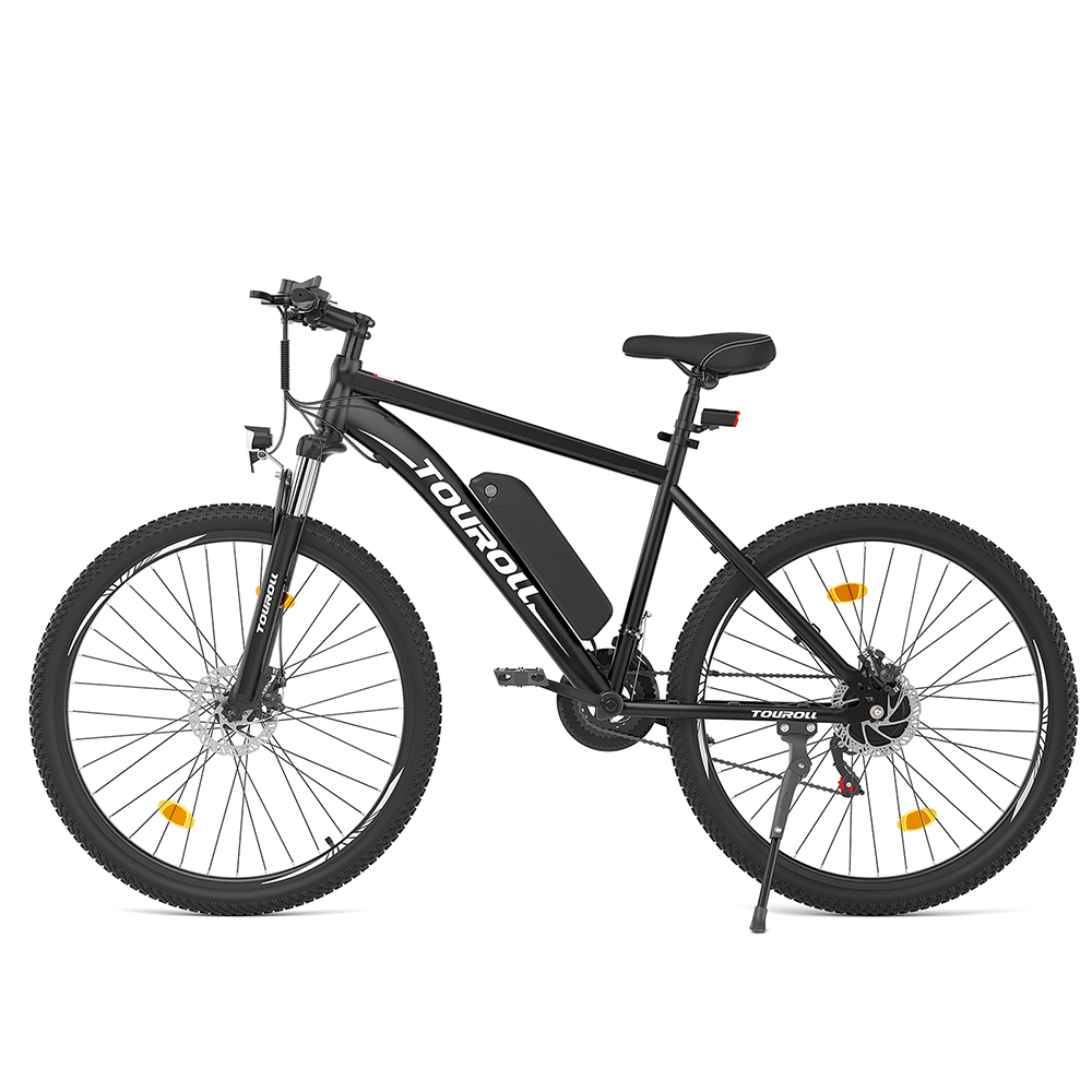 Touroll U1 26-palcový elektrický MTB bicykel s terénnymi pneumatikami, 250W motor, 36V 13Ah vymeniteľná batéria, max. dojazd 65 km, 21-rýchlostné prevody Shimano 21-rýchlostné kotúčové brzdy Shimano IPX4 vodotesný - čierny