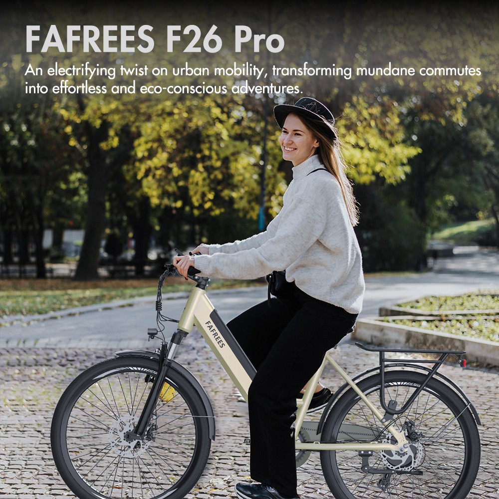 Fafrees F26 Pro City E-Bike Vélo électrique pas à pas de 26 pouces 25 km/h Moteur 250 W 36 V 14.5 Ah Batterie amovible intégrée Shimano 7 vitesses Double freins à disque APP Connect - Vert