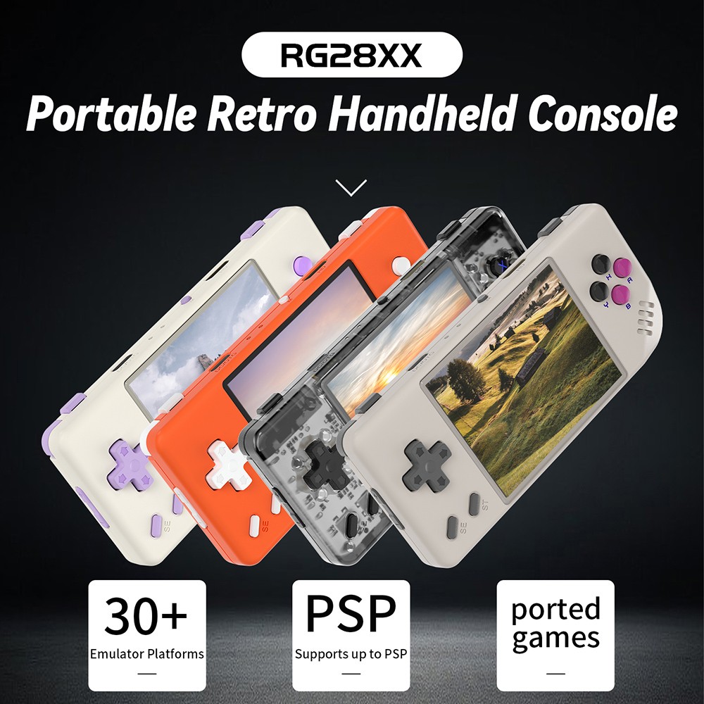 ANBERNIC RG28XX Game Console, 2.83-inch IPS Screen, 64GB+128GB TF Card, 10000+ Games Preinstalled, Multimedia Applications, 8 Hours of Playtime, HDMI Output - Lava Orange