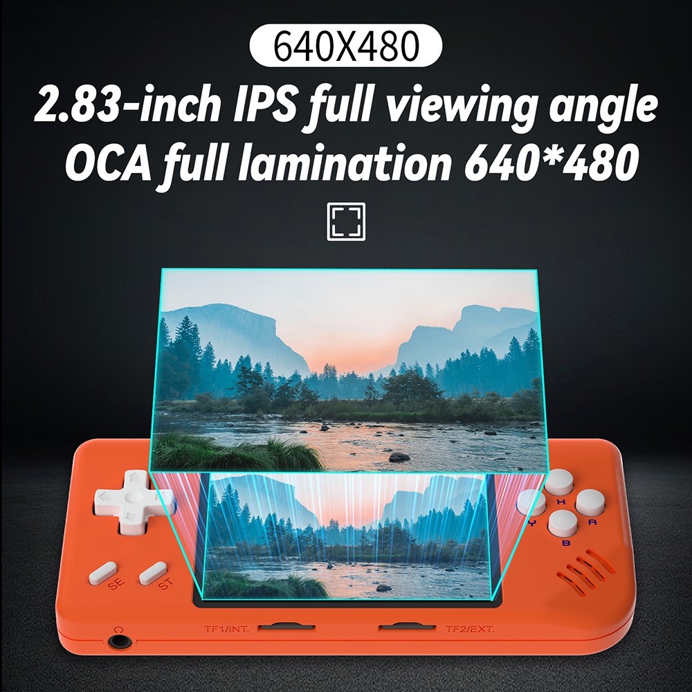 ANBERNIC RG28XX Game Console, 2.83-inch IPS Screen, 64GB TF Card, 5000+ Games Preinstalled, Multimedia Applications, 8 Hours of Playtime, HDMI Output - Lava Orange