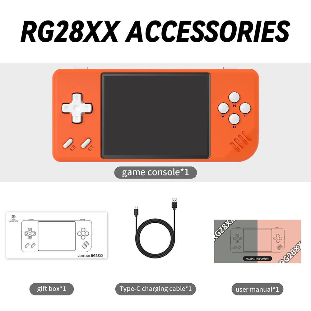 ANBERNIC RG28XX Game Console, 2.83-inch IPS Screen, 64GB TF Card, 5000+ Games Preinstalled, Multimedia Applications, 8 Hours of Playtime, HDMI Output - Lava Orange