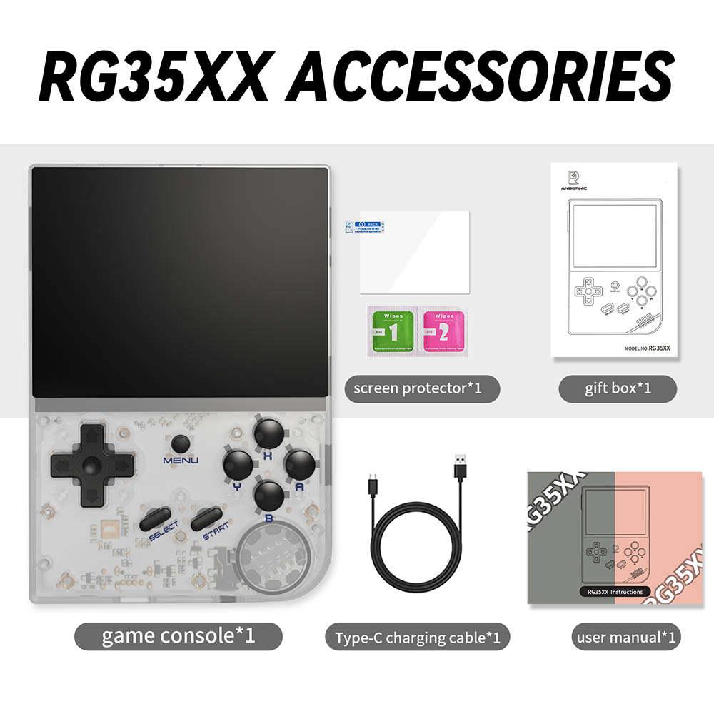 ANBERNIC RG35XX (2024 Version) Game Console, 3.5 Inch IPS Screen, Linux System, 64GB+128GB TF Card with 10000+ Games, 7 Hours of Playtime - White