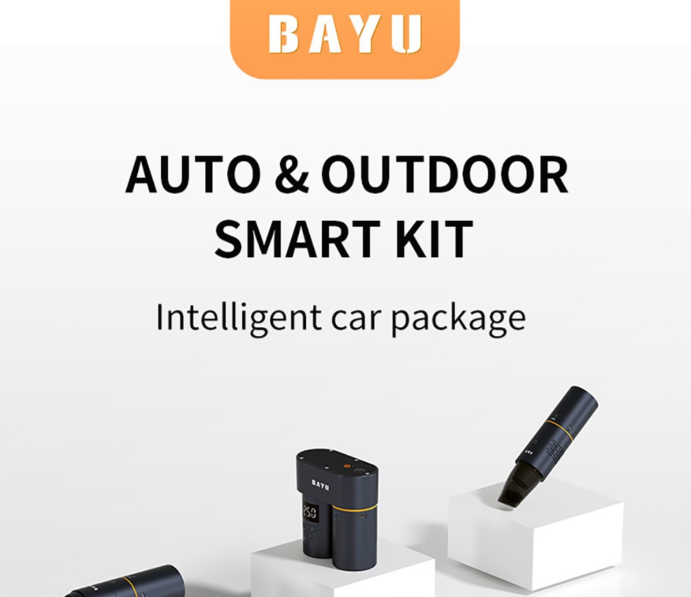 BAYU Auto & Outdoor Smart Kit (19200mah Power Bank, nafukovačka pneumatík, vysávač, umývačka, baterka, držiak na mobilný telefón)