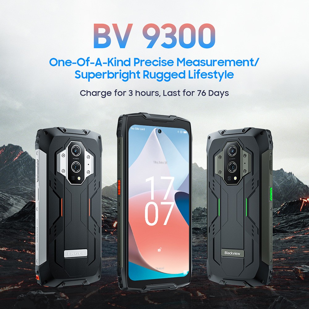 Blackview BV9300 Rugged Smartphone, 12GB RAM+256GB ROM, 6.7'' FHD+ 120Hz displej, batéria 15080mAh, 33W, 100 lumenová baterka, 50MP+32MP fotoaparát, 40M laserový diaľkomer, MIL-STD-810H &; IP68 &; IP69K, čierny