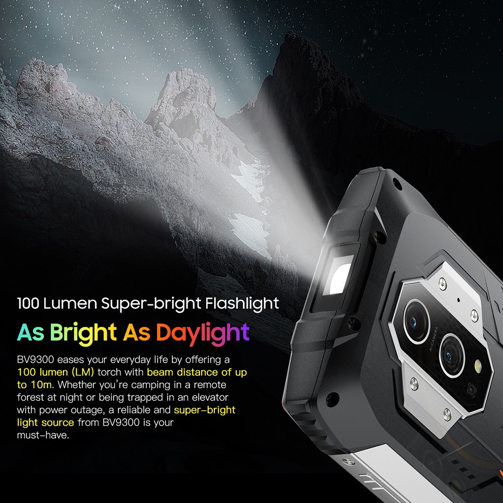 Blackview BV9300 Rugged Smartphone, 12GB RAM+256GB ROM, 6.7'' FHD+ 120Hz Display, 15080mAh Battery, 33W, 100 Lumen Flashlight, 50MP+32MP Camera, 40M Laser Rangefinder, MIL-STD-810H & IP68 & IP69K, Black