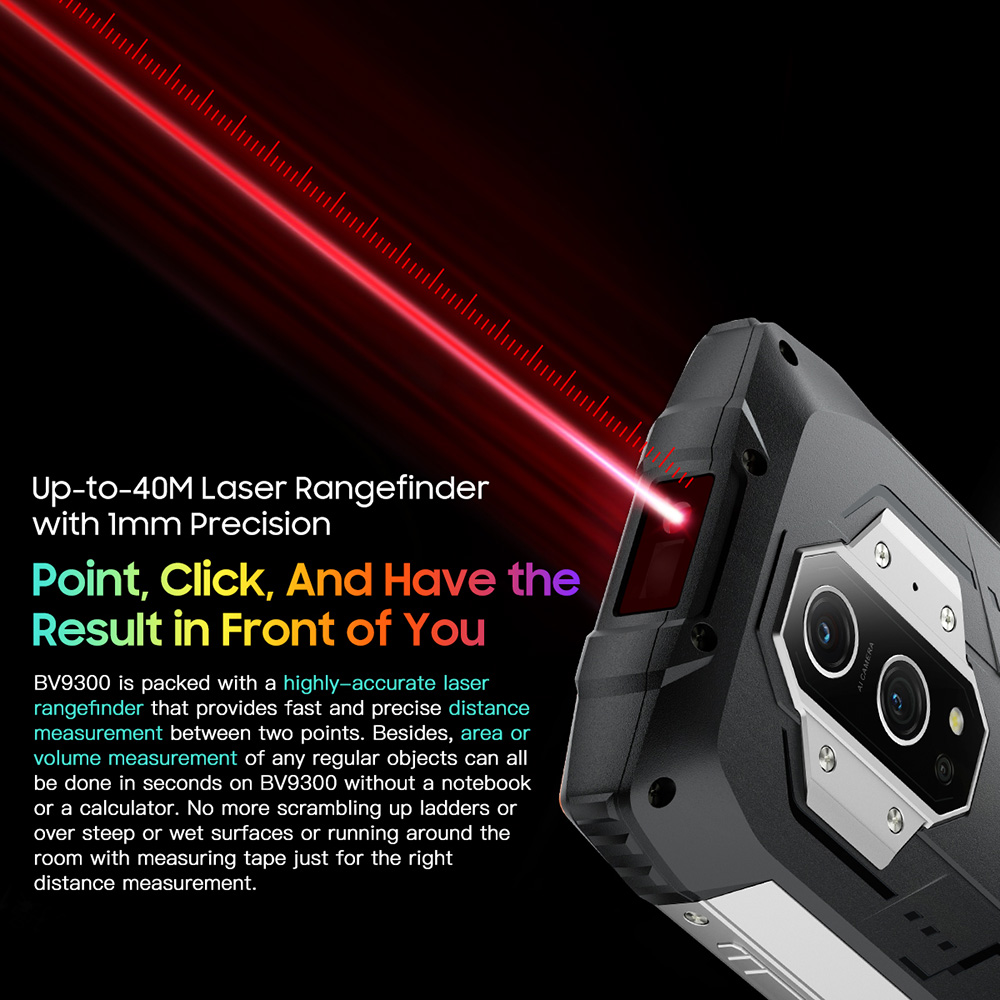 Blackview BV9300 Rugged Smartphone, 12GB RAM+256GB ROM, 6.7'' FHD+ 120Hz Display, 15080mAh Battery, 33W, 100 Lumen Flashlight, 50MP+32MP Camera, 40M Laser Rangefinder, MIL-STD-810H & IP68 & IP69K, Black