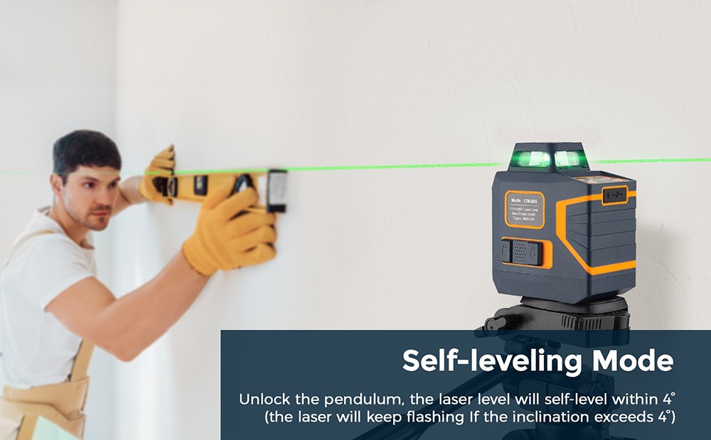 CIGMAN CM-605 5 Lines Laser Level, prepínateľná 1x360°+ 1x180° Laser Window, samonivelačná zelená krížová čiara, dobíjateľná batéria, otočný stojan