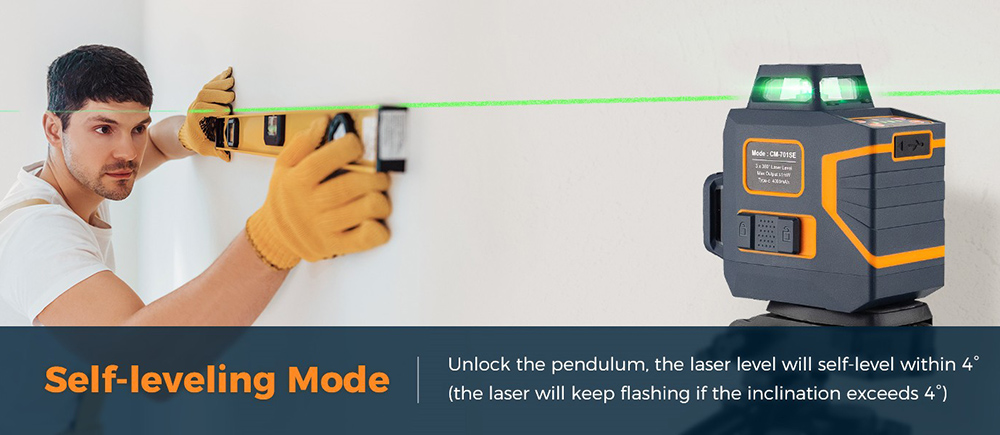 CIGMAN CM-701SE 3x360° 12 Lines Laserová vodováha, samonivelačná, 3D zelená krížová čiara, s diaľkovým ovládačom a magnetickým držiakom v tvare L, pracovná vzdialenosť až 50 m, odolná voči vode a prachu IP54