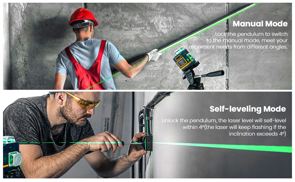 CIGMAN CM720 2 x 360&deg; 8 Line Laser Level, Green Cross Line, Self Leveling, with Remote Controller, Type-C Rechargeable, Magnetic Rotating Stand, IP45, 100ft Working Range