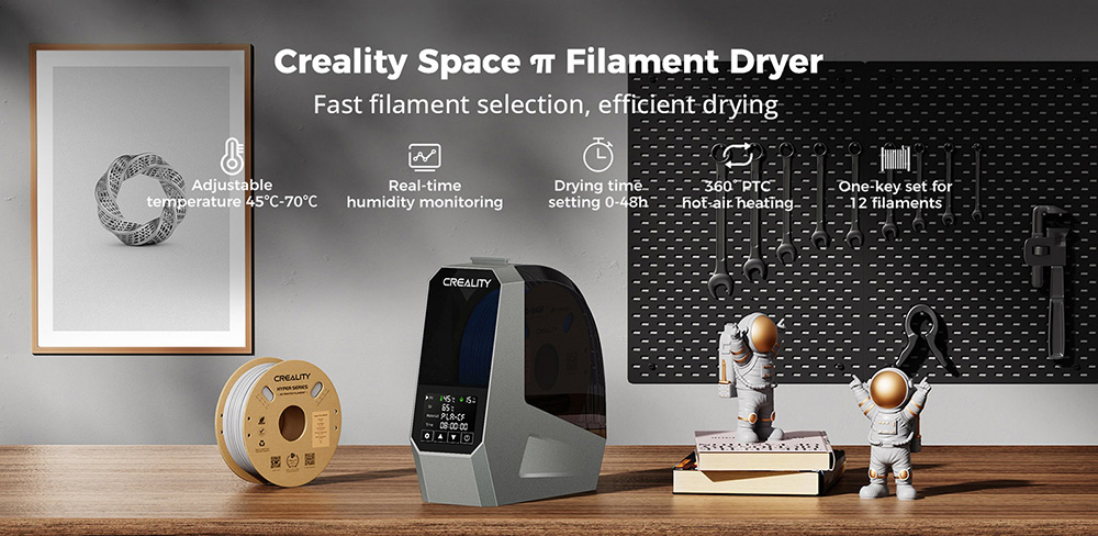 Creality Space Pi Filament Dryer Box pre 3D tlačiareň, PTC 360 stupňov teplovzdušného ohrevu, 48H časovač, LCD dotykový displej