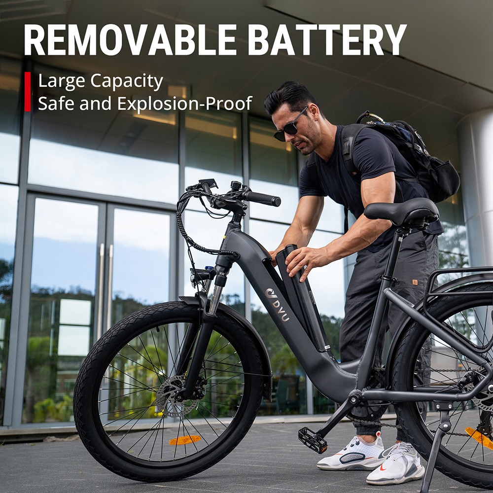 Elektrobicykel DYU C1, 350W motor, 36V 10Ah batéria, 26*2.5" All-terrain Tires, 25km/h Max Speed, 65km Max Range, Dual Disc Brakes