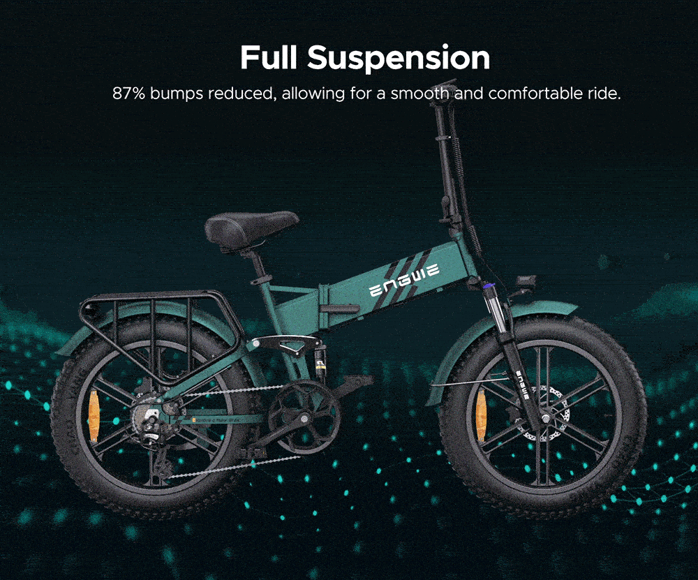 ENGWE ENGINE Pro 2.0 Folding Electric Bike, 20*4.0 palcová tučná pneumatika, krútiaci moment 75 Nm, batéria 52 V 16 Ah, max. rýchlosť 25 km/h, dojazd 100 km, 8-rýchlostný prevod Shimano, hydraulické kotúčové brzdy, celoodpružený - zelený