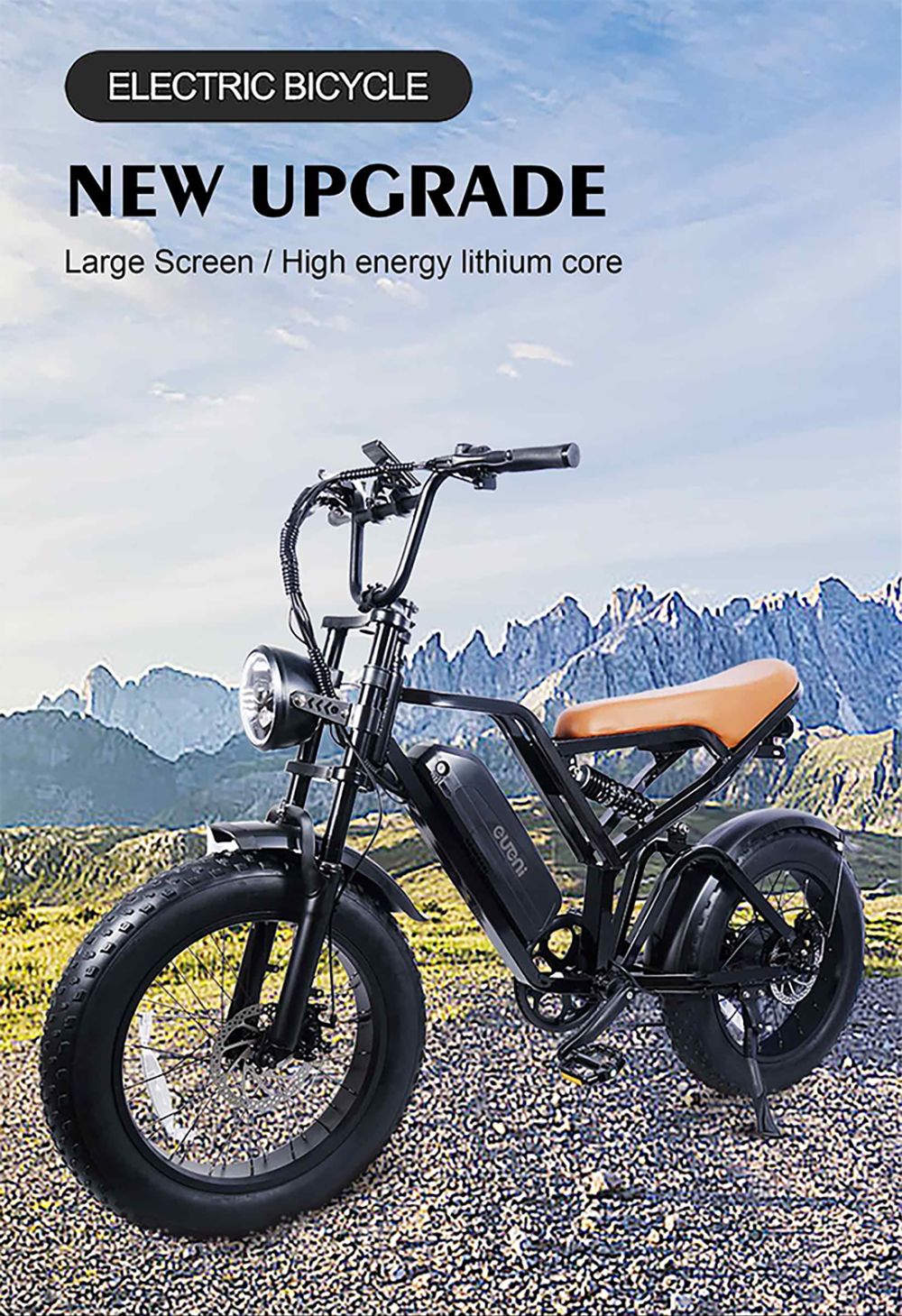 EUENI FXH009 Pro Electric Bike, 20-inch Tire, 750W Motor, 48V 15Ah Battery, 45km/h Max Speed, 96km Range, Shimano 7-speed Gear - Black