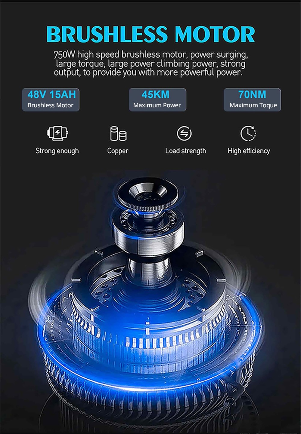 EUENI FXH009 Pro Electric Bike, 20-inch Tire, 750W Motor, 48V 15Ah Battery, 45km/h Max Speed, 96km Range, Shimano 7-speed Gear - Black