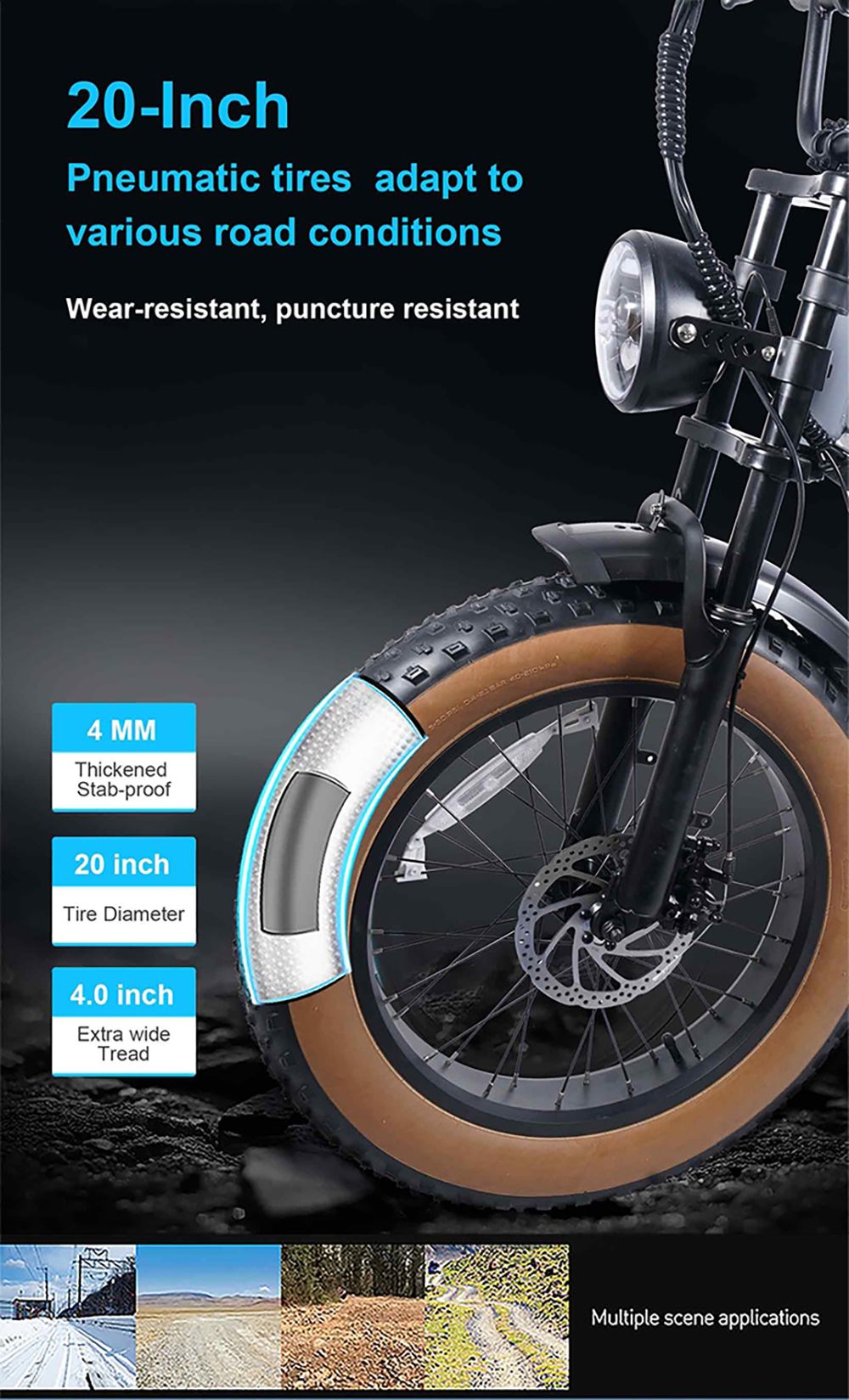 EUENI FXH009 Pro Electric Bike, 20-inch Tire, 750W Motor, 48V 15Ah Battery, 45km/h Max Speed, 96km Range, Shimano 7-speed Gear - Black