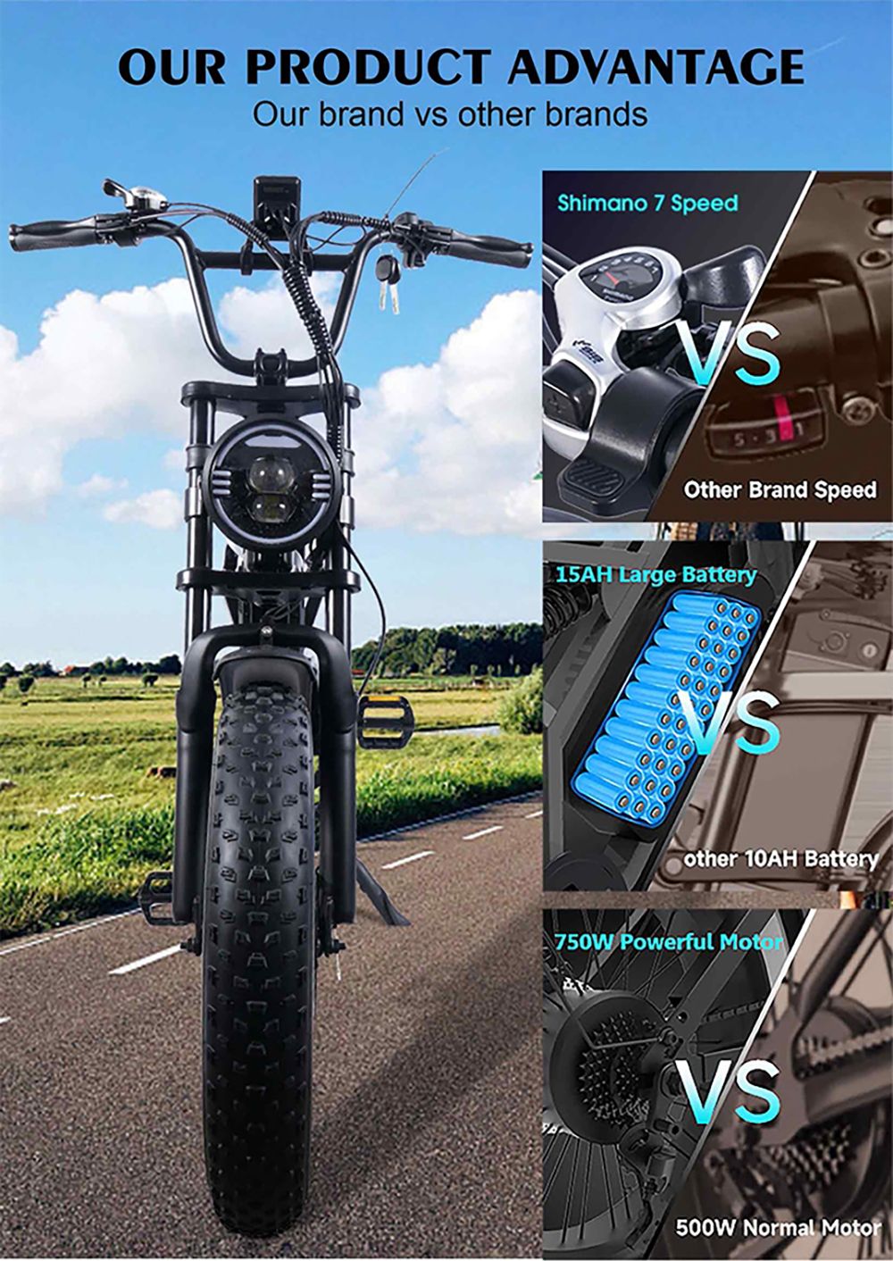 EUENI FXH009 Pro Electric Bike, 20-inch Tire, 750W Motor, 48V 15Ah Battery, 45km/h Max Speed, 96km Range, Shimano 7-speed Gear - Black