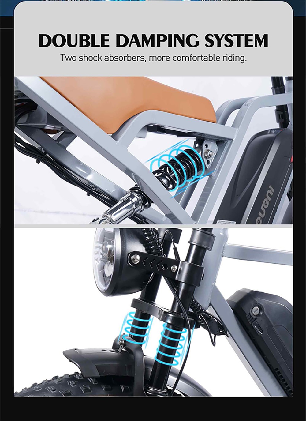 EUENI FXH009 Pro Electric Bike, 20-inch Tire, 750W Motor, 48V 15Ah Battery, 45km/h Max Speed, 96km Range, Shimano 7-speed Gear - Grey