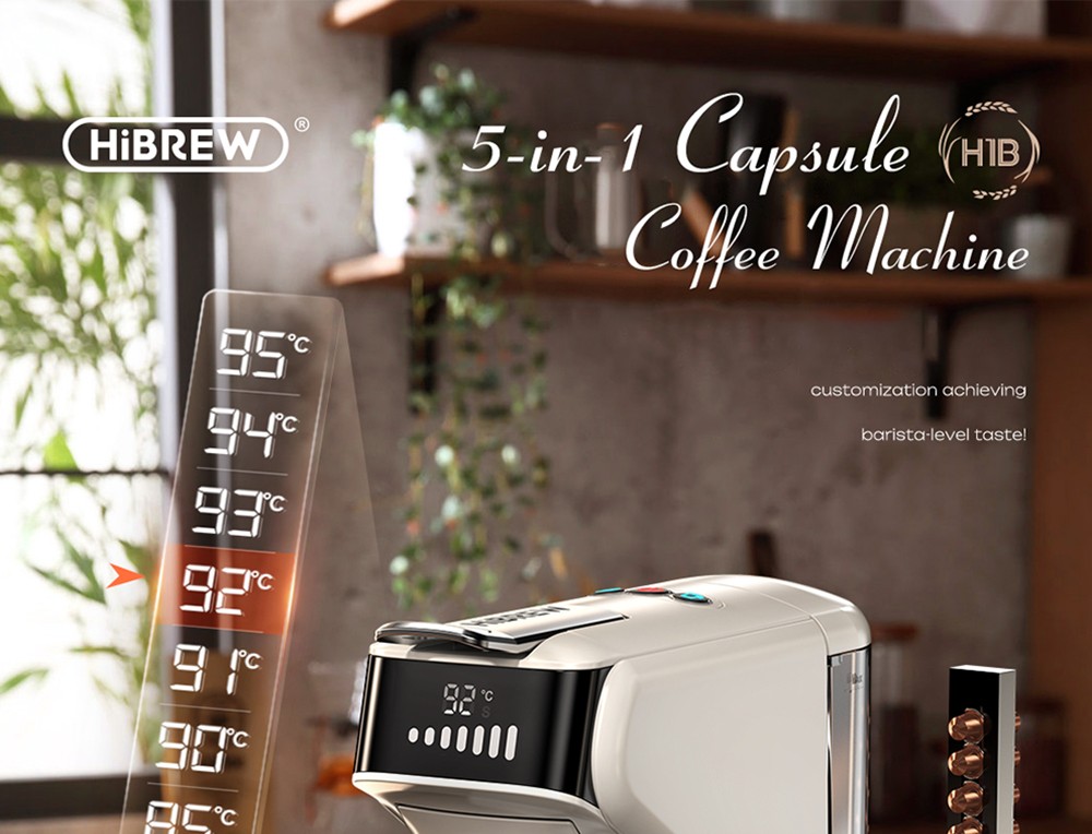 Kávovar HiBREW H1B 5 v 1 Pods, nádržka na vodu 600 ml, extrakcia pod tlakom 19 barov, režim studená/horká, LED indikátor, pre Kcup*/Nes*/DG*/Espresso v prášku, béžový