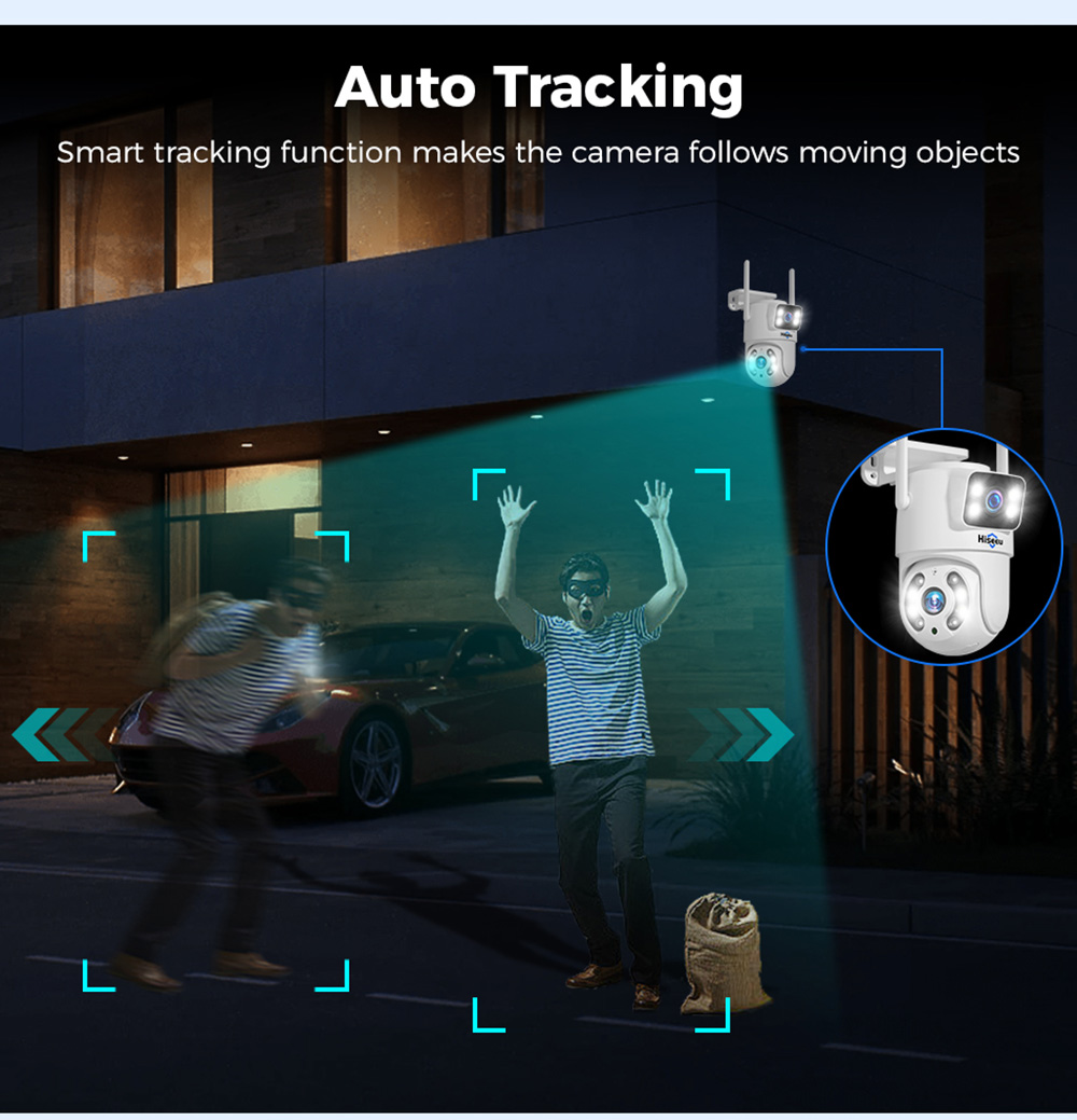 Hiseeu 4K 8MP Outdoor WiFi Camera, Dual Lens, Double Screen, 2-way Audio, Color Night Vision, Auto Tracking, AI Human Detection, IP66 Weatherproof, 2.4GHz WiFi