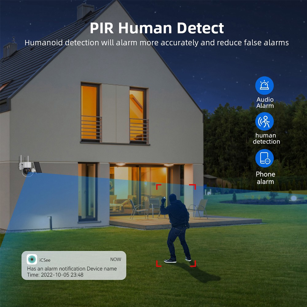 Hiseeu WTD512 1080P WiFi kamera so solárnym panelom, 5-násobný zoom, PIR detekcia pohybu, 2-cestné audio video