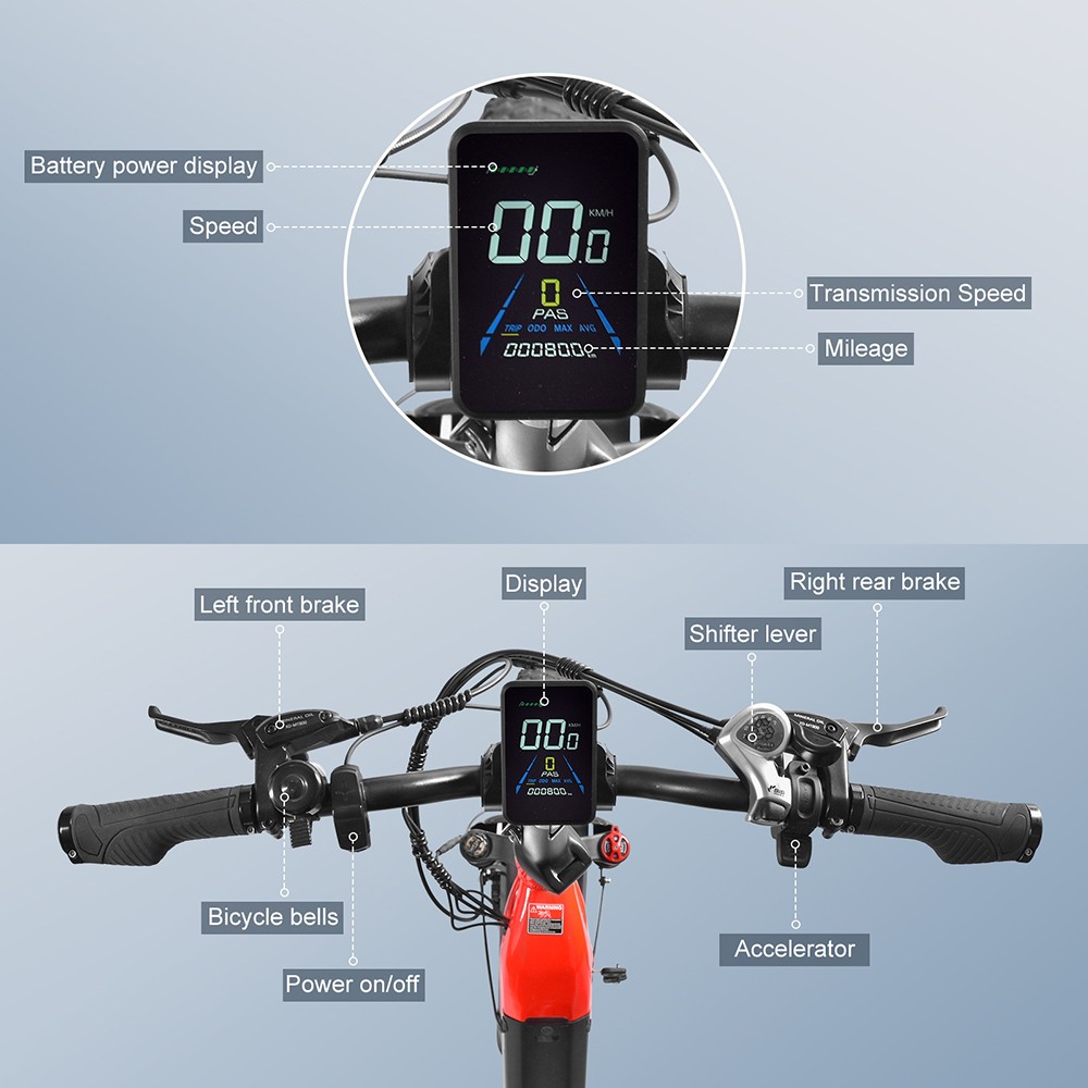 KAISDA K20F Elektrobicykel, 25OW motor, 36V 25Ah batéria, 20*4.0-palcové pneumatiky, max. rýchlosť 25 km/h, dojazd 80-120 km, 7-stupňová prevodovka SHIMAN0 - červená