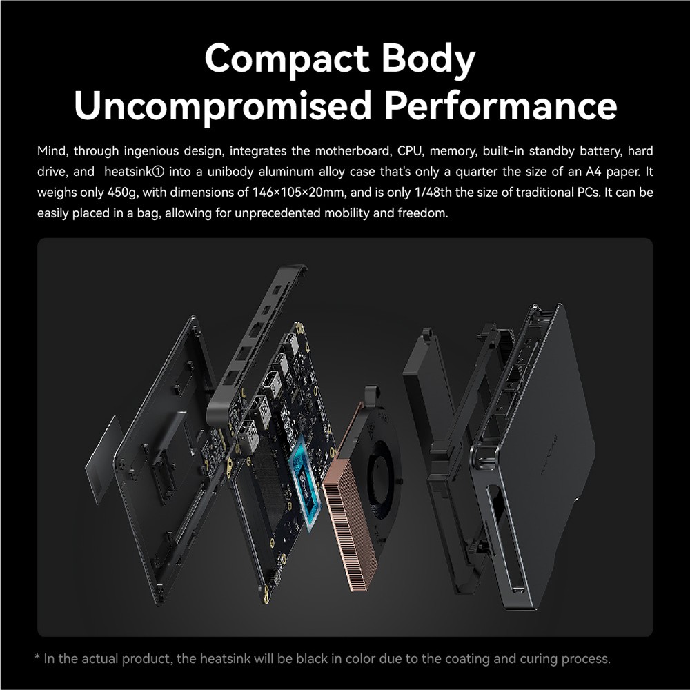KHADAS Mind Premium Mini PC Portable Workstation, Intel Core i7-1360P 12 Cores Up to 5.0GHz, 32GB RAM 1TB SSD, WiFi 6E Bluetooth 5.2, Built-in 5.55Wh Battery, 2*USB Type-C 1*HDMI 2.0 2*USB 3.2, Mind App - EU Plug